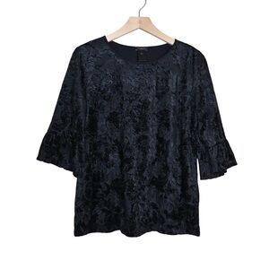 Ann Taylor Factory Women's M Black Crushed Velvet Burnout Bell Sleeve Blouse